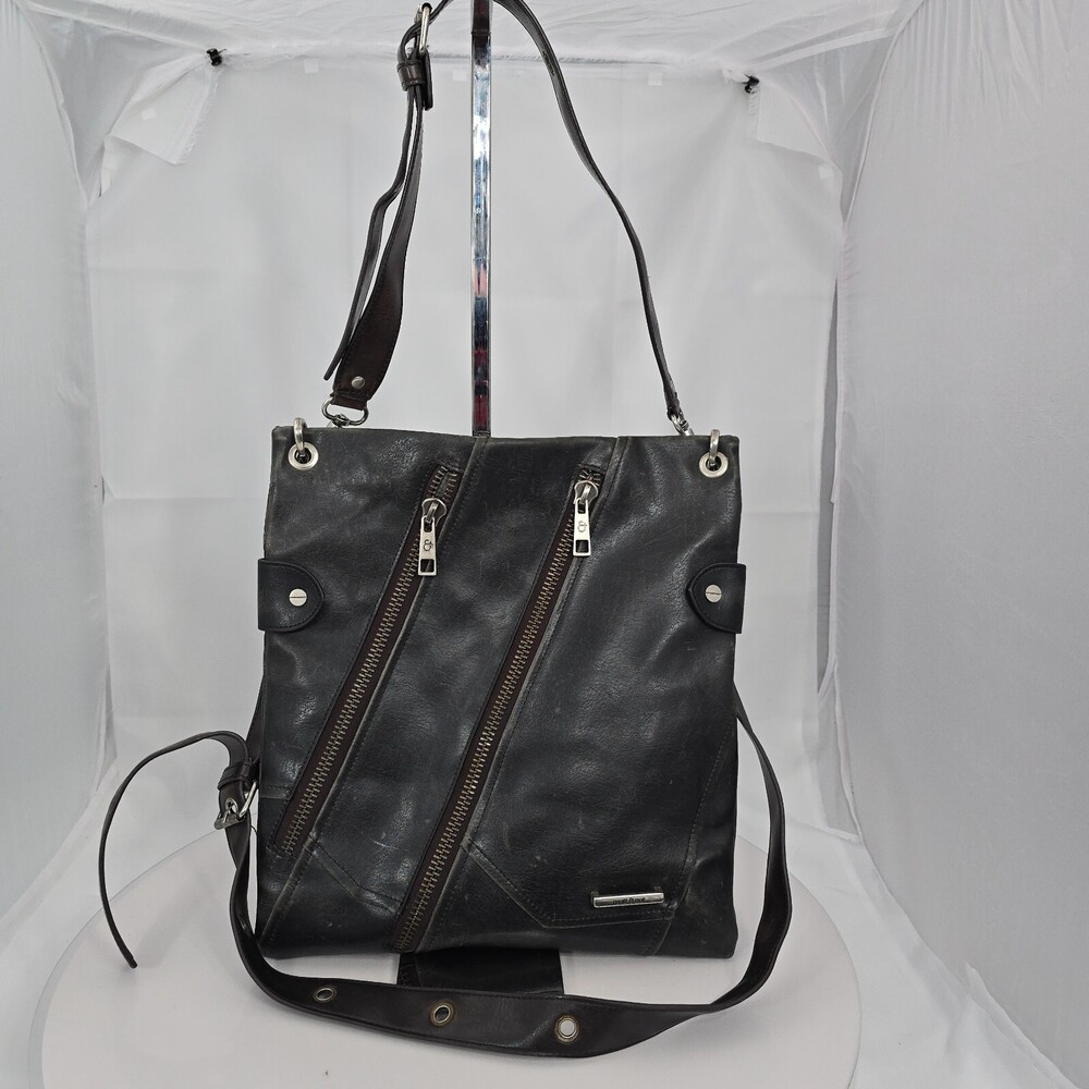 MATT & NAT Brown Vegan Faux Leather Slim Medium Crossbody/Shoulder Bag Zippers